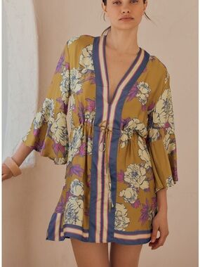 Maaji Mustard Floral mini dress  with Pink & Cream Accents